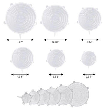 6-Pack: Reusable Silicone Stretch Container Lids Covers for Food Storage - Fit Most Containers